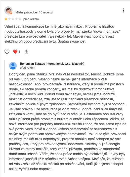 Nejnovější negativní recenze Bohemian Estates – screenshot